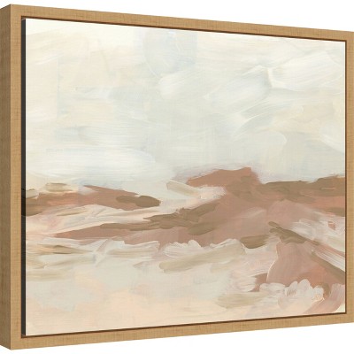 Neutral Earth Tones Abstract Canvas Wall Art in Maple Frame