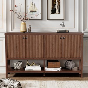 Bella Depot Farmhouse 59" Sideboard with Fluted 4-Door, Storage Cabinet with Open Shelf - 1 of 4