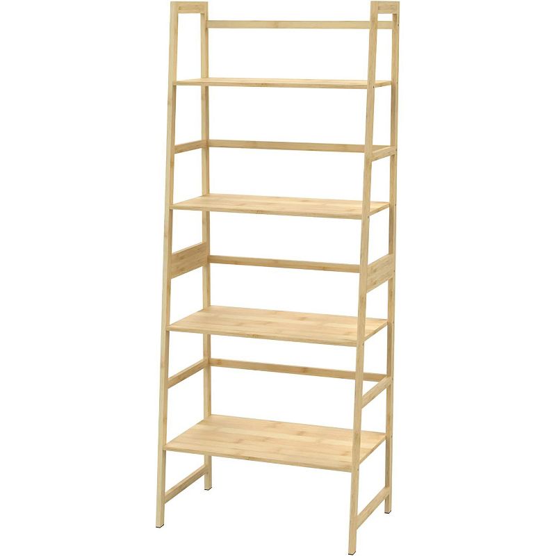 Ladder Shelf, 4/5 Tier, Bamboo Storage Rack , Leaning Storage Shelves, Modern Open Bookcase for Bedroom Office, Living Room-The Pop Home, 5 of 12