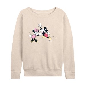 Women's - Disney - Mickey And Friends Lightweight French Terry Wide Neck Long Sleeve Graphic Shirt - 1 of 4