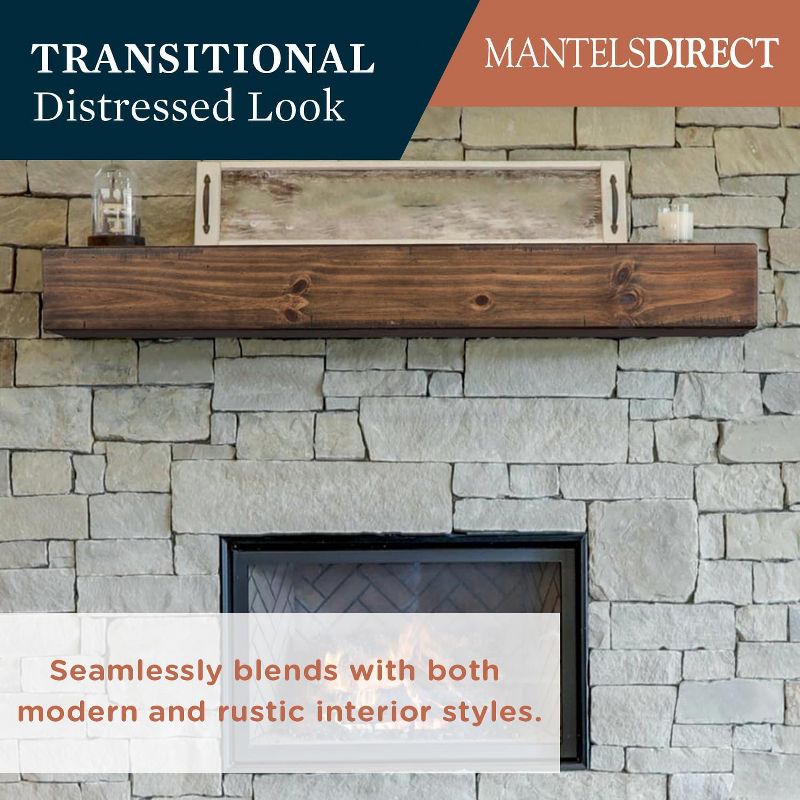 Mantels Direct Dakota Rustic Wood Fireplace Mantel Shelf, 3 of 10