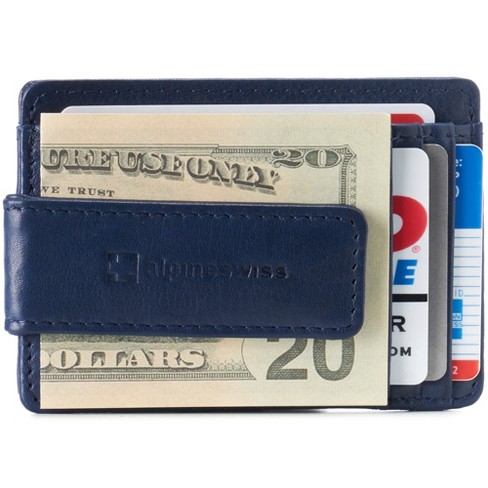 Blue Mens Leather Money Clip Wallet