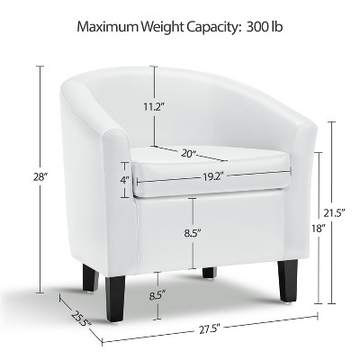 White Faux Leather Barrel Accent Chair with Manufactured Wood Frame