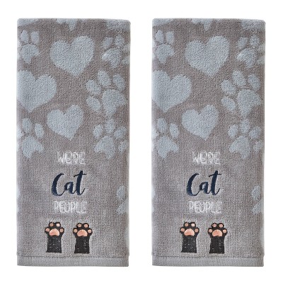 2pk Cat People Hand Towel Set Gray - SKL Home