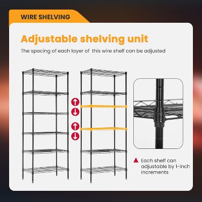 Black Adjustable 6-Tier Metal Wire Shelving Unit