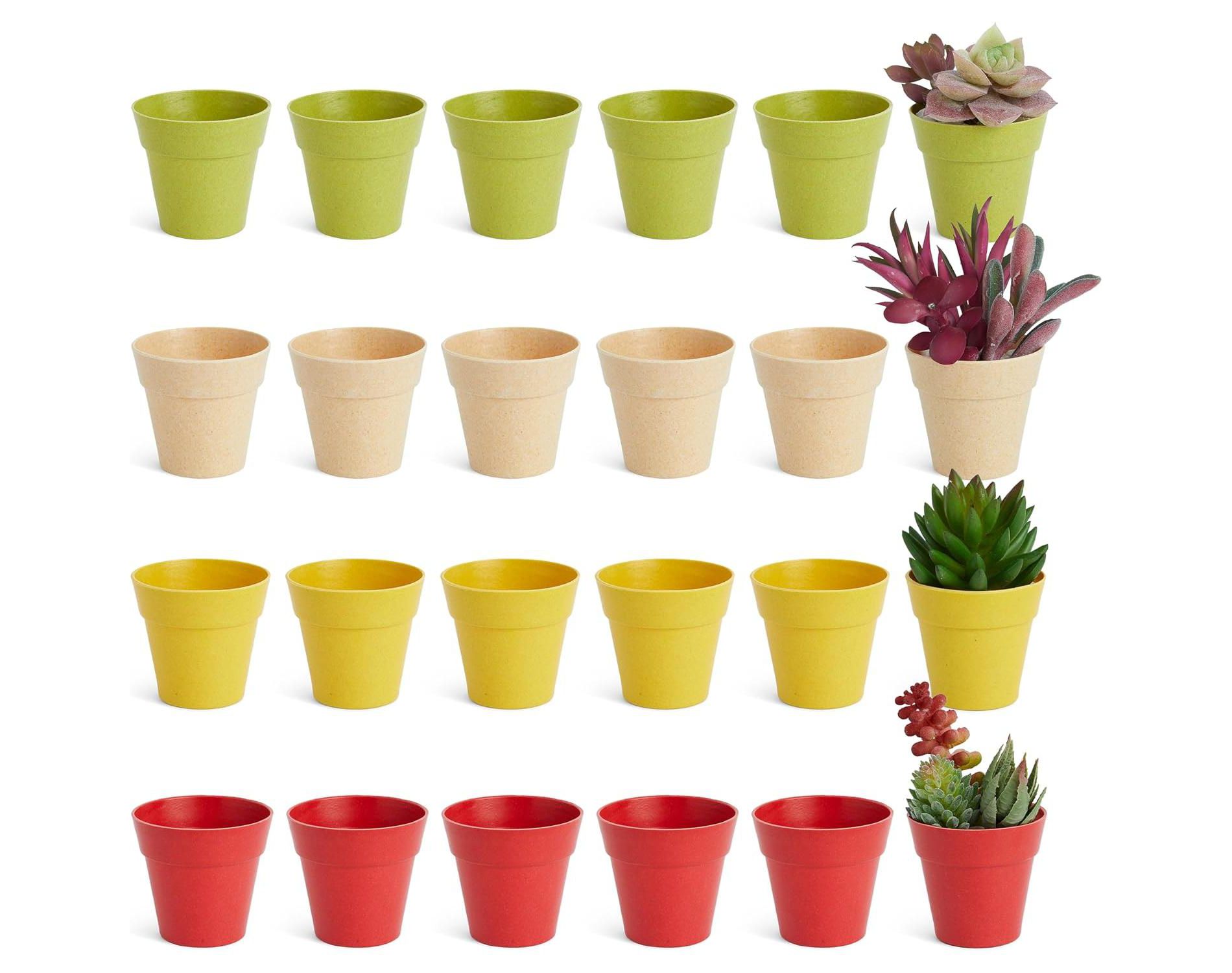 Juvale 24 Pack Tiny Plastic Pots for Plants 1.5 Inch, Mini Planters for Flowers, Succulents, 4 Colors, 6.4*6.4*5.7CM