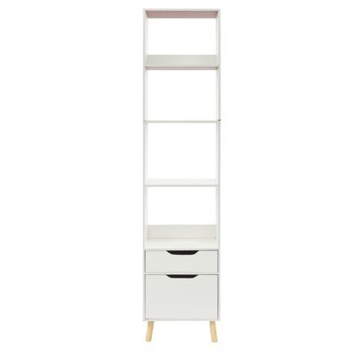 YIYIBYUS Bookshelf with Drawers, Floor Standing Book Storage Rack for Living Room, White