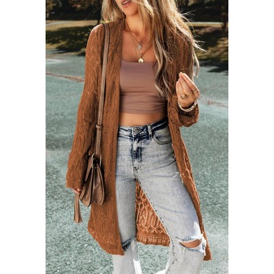 Women's Pointelle Open Front Longline Cardigan - Pretty Bash