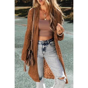 Women's Pointelle Open Front Longline Cardigan - Pretty Bash - 1 of 3