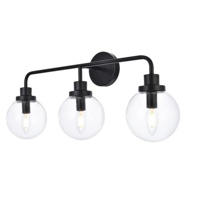 Hanson Dimmable 3-Light Black Metal Bath Sconce with Clear Glass Shade