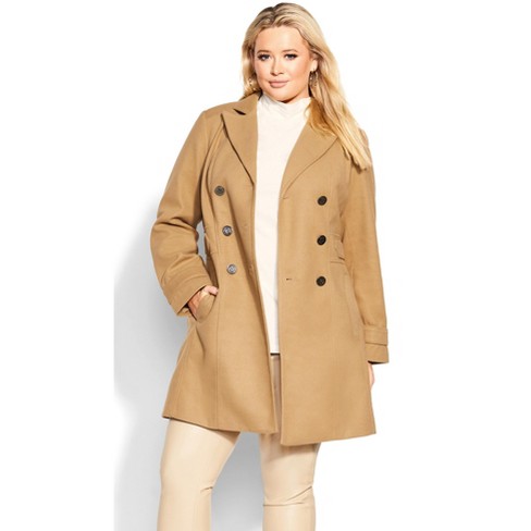 Women's Plus Size Military Coat - Camel | Evans : Target