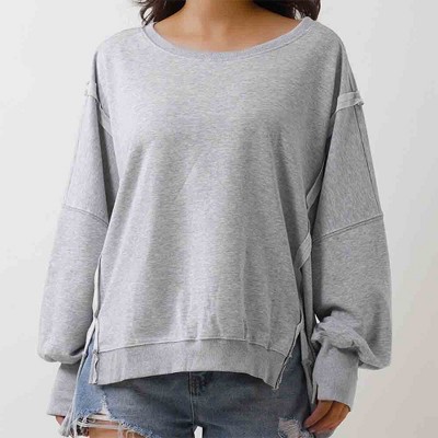 Women's Slouchy Crewneck Sweatshirt - Stretch Polyester Blend with Side Slit Details Cherie Code