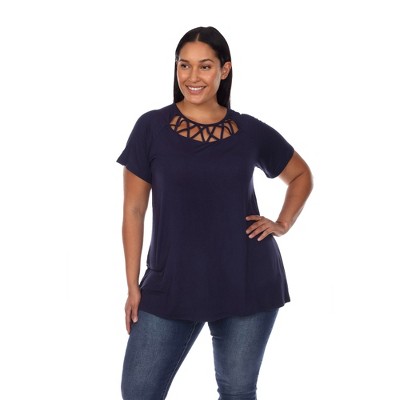 Plus Size Crisscross Neck Short Sleeve Top - White Mark