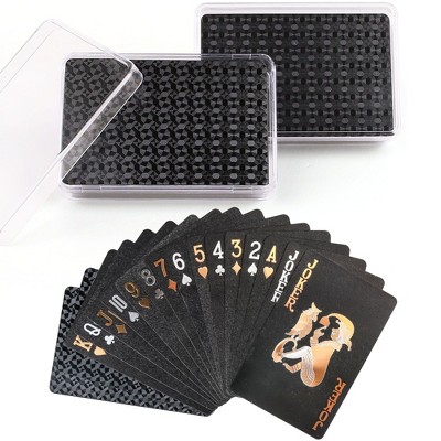 LotFancy Black Plastic Playing Cards, 2 Decks of Cards with Plastic Cases, Waterproof
