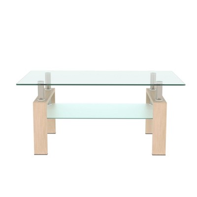 Syemin Side Table Double Layer Coffee Table with Stylish Glass Tabletop for Living Room Terrace Bedroom, Clear, 39.37"*23.62"*17.7"