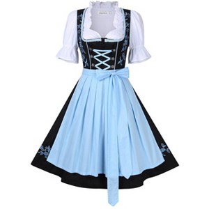 Women's Cosplay Dresses Embroidered Traditional 3 Pieces Costumes Dress Black & Blue,XL, - 1 of 2