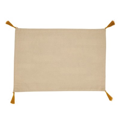 Beige Cotton Geometric Foil Print Placemats with Tassels, Set of 4