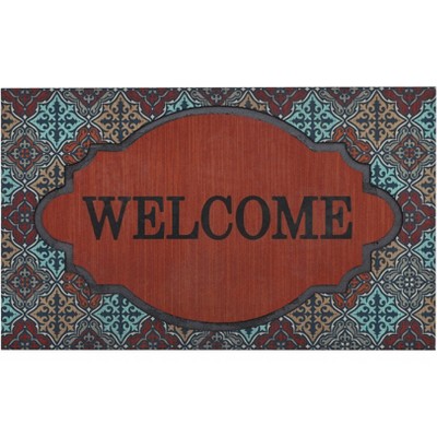 1'6"x2'6" 'Welcome' Renaissance Diamonds Doorscapes Mat - Mohawk: Outdoor Stain-Resistant Floral Door Mat