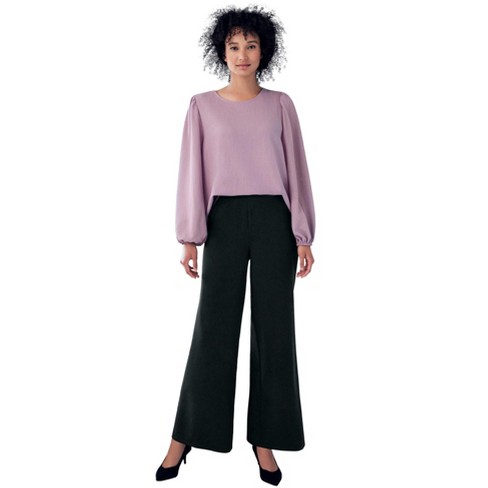 Ellos Women's Plus Size Wide Leg Soft Pants, 30/32 - Black : Target