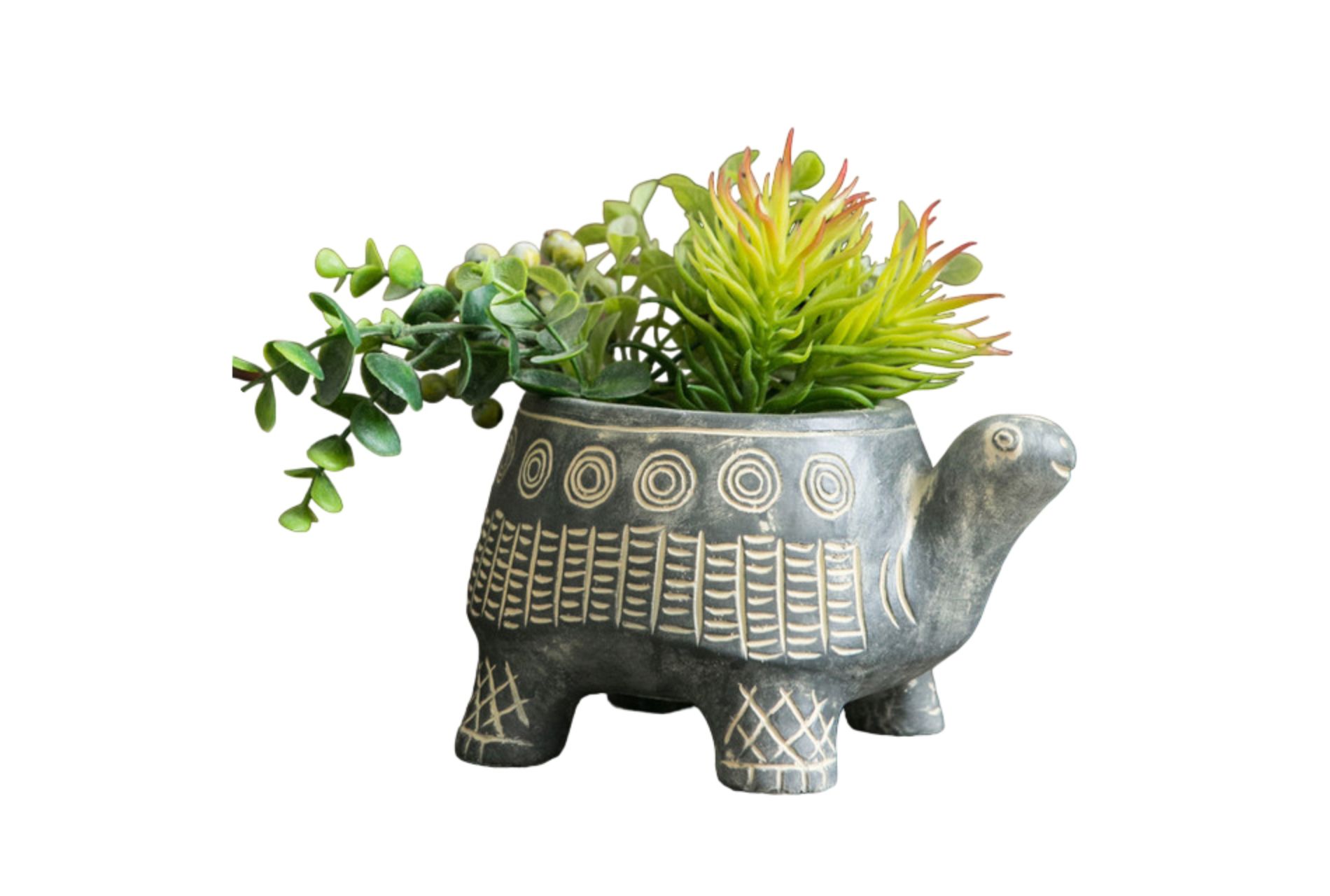 Slickblue Cement Cyan Turtle Planter - Small