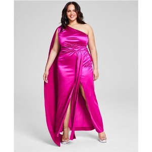 City Studio Womens Flyaway Cape Satin Gown Dress, Pink, 18W - 1 of 1