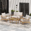4-PCS Patio Conversation Set Outdoor Furniture Set with Coffee Table, Cushioned Armchairs & Loveseat, Acacia Wood&Woven Rope, Beige+Teak-Merax - 2 of 4