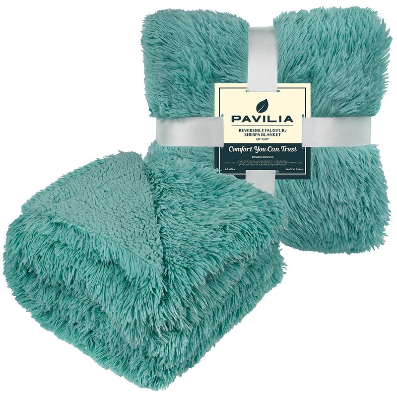 PAVILIA Fluffy Faux Fur Reversible Throw Blanket for Bed, Sofa, and Couch, 3 of 7