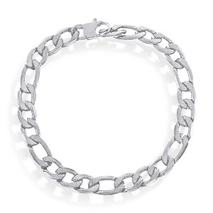 Metallo Stainless Steel 8mm Textured Figaro Chain Bracelet - Silver - 8.5 Inch - 1 of 3