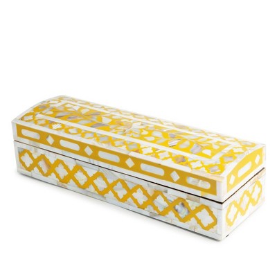 Jodhpur Mother of Pearl Decorative Box, Mustard, 12"