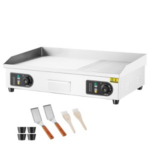 VEVOR Commercial Electric Griddle, 2800W Countertop Half-Flat Top Grill, 122℉-572℉ Adjustable Temp, 28.74x15.75x0.39in Stainless Steel Griddle Grill - 1 of 4