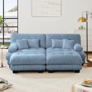 TiramisuBest Chenille Sleeper Sofa, 2-Seater with 2 Ottomans, Lumbar & Throw Pillows, Upholstered Wide Arm Sofa for Living Room, White - 1 of 4