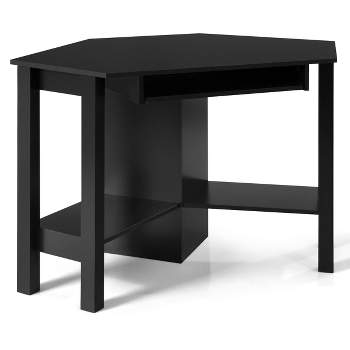 Tangkula Wooden Corner Computer Desk with Drawer Office Study Table Black/Walnut/White