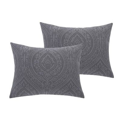 Gray Microfiber Queen Comforter Set with Ogee Damask Design