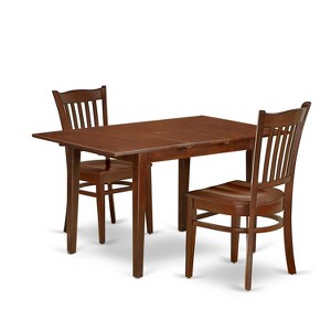 HomeStock 3-Piece Mahogany Finish Rectangular Solid Wood Top With Butterfly Leaf Dining Table Set - 1 of 4