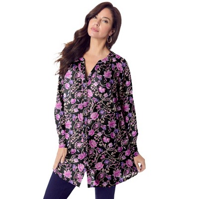 Roaman's Women's Plus Size Button Down Y Neck Tunic