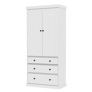 Okak Farmhouse Pantry Cabinet, Freestanding Tall Cabinet with 3 Adjustable Shelves, 8 Door Shelves, 3 Drawers, Storage Cabinet for Kitchen, White - 1 of 4