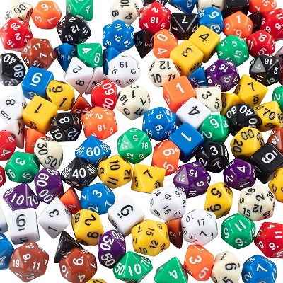 Monster Gaming 100 Dice Value Pack - 10 Multi-Colored Assorted Polyhedral Die, Compatible with Board Games- Includes D4, D6, D8, D10, D12, D20