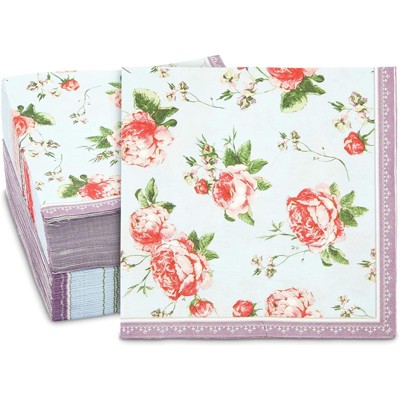 Sparkle and Bash 150 Pack Pink Rose Napkins for Flower Party, Floral Decorations (6.5 x 6.5 In)