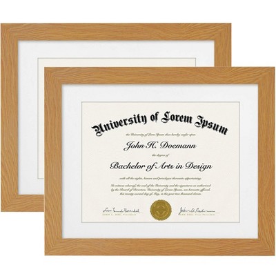 Americanflat 11x14 Diploma Frame - Displays 8.5x11 Diplomas with Mat or 11x14 Inch Without Mat. Shatter-Resistant Glass - Hanging Hardware Included! (2 Pack)