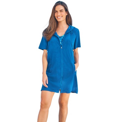 Swim 365 Women's Plus Size Hooded Terry Swim Cover Up - 26/28, Blue ...