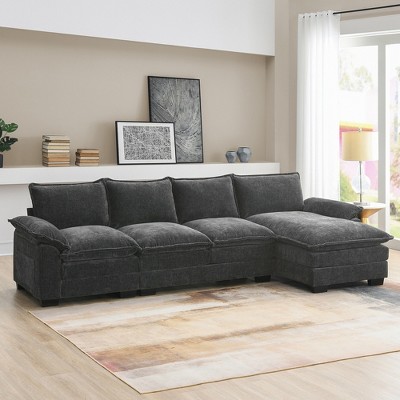 YOOCOZZ Chenille Sectional Sofa with Chaise Lounge, Side Storage Pockets, Armrest Pillows, Double Cushions