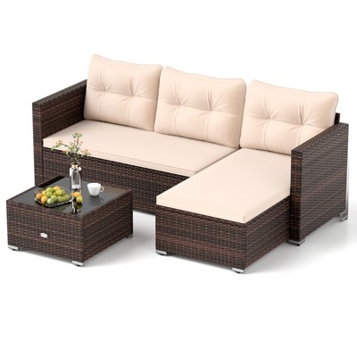 Tangkula 4 Seats Outdoor Patio Furniture Set L-Shaped Couch Set for Yard
