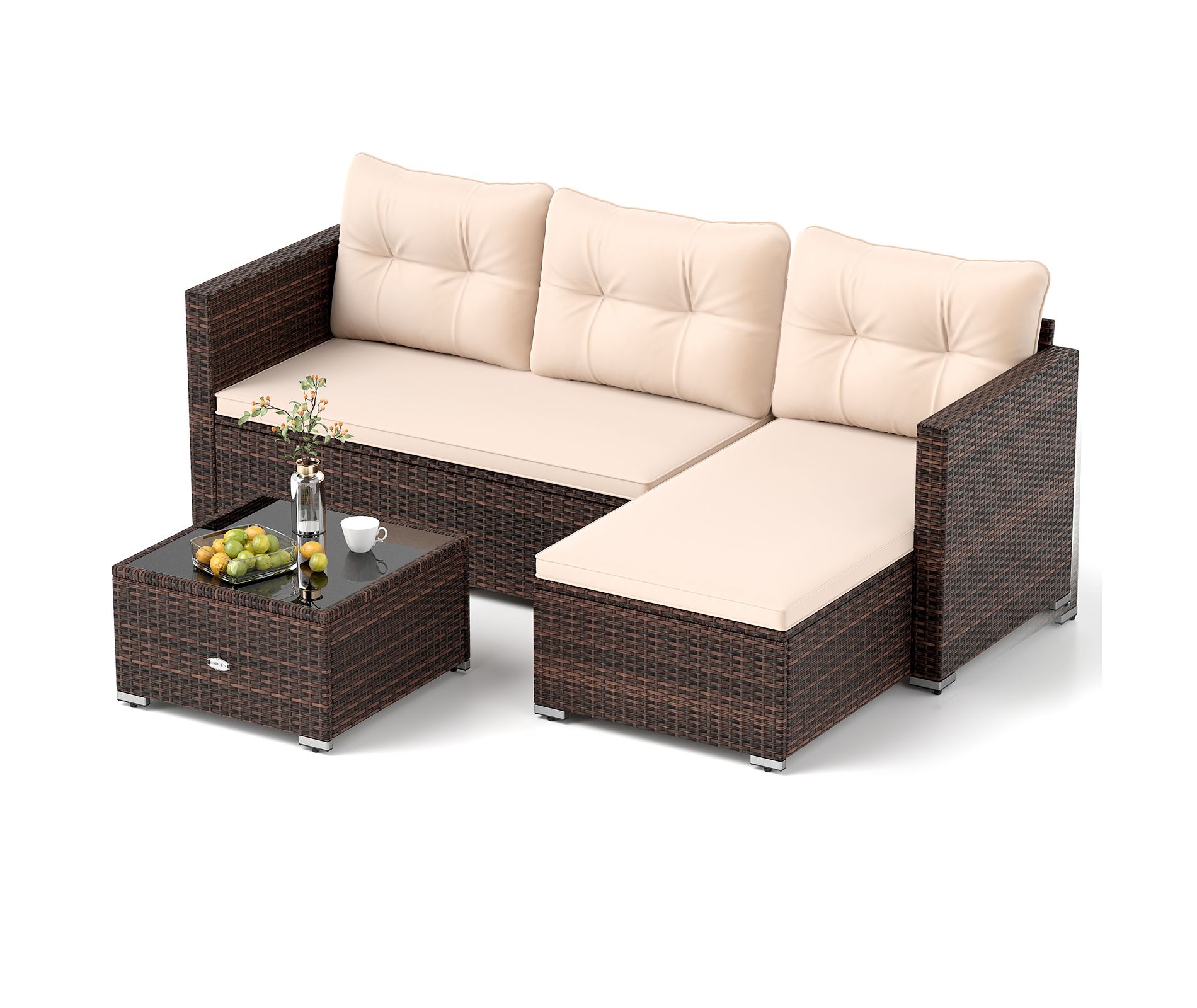 Tangkula 4 Seats Outdoor Patio Furniture Set L-Shaped Couch Set for Yard