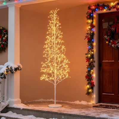 Costway 6 FT Lighted Birch Tree with 320 White Light LED Lights Weighted Base for Christmas