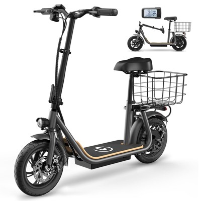 Electric Scooter with Seat for Adults, 500W Foldable Electric Scooter with Seat and Basket, Max 30 Miles Range&19 Mph Power