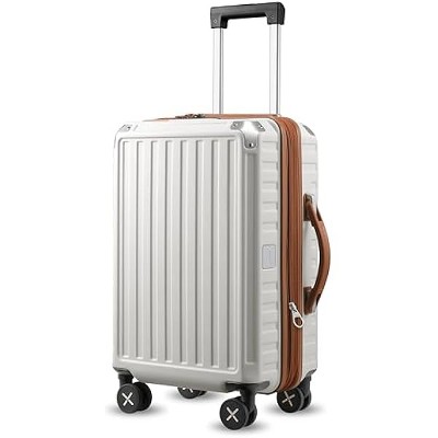 LUGGEX Carry On Luggage 22x14x9 Airline Approved, PC Expandable Hard Shell Suitcases, Carry On 20 Inch, White Brown