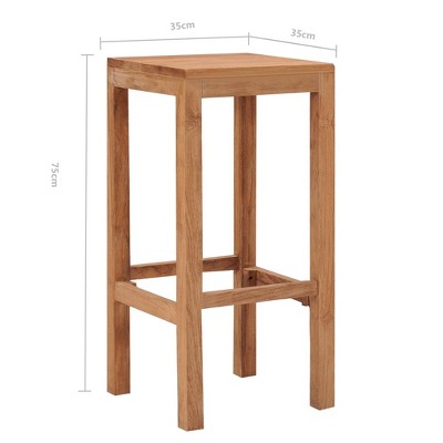 Set of 2 Teak Wood Armless Bar Stools
