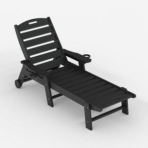 Acekool Outdoor Foldable Chaise Lounge Black Without  Adjustable HDPE for Patio or Garden - 1 of 4