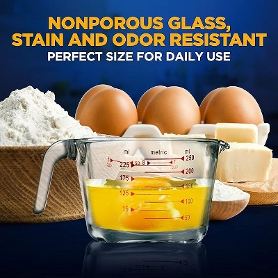 NutriChef 250 ml Clear Borosilicate Glass Measuring Cup with Red Decal Scale