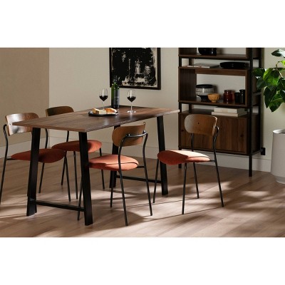 Burnt Orange and Brown Velvet Upholstered Side Chair with Metal Legs